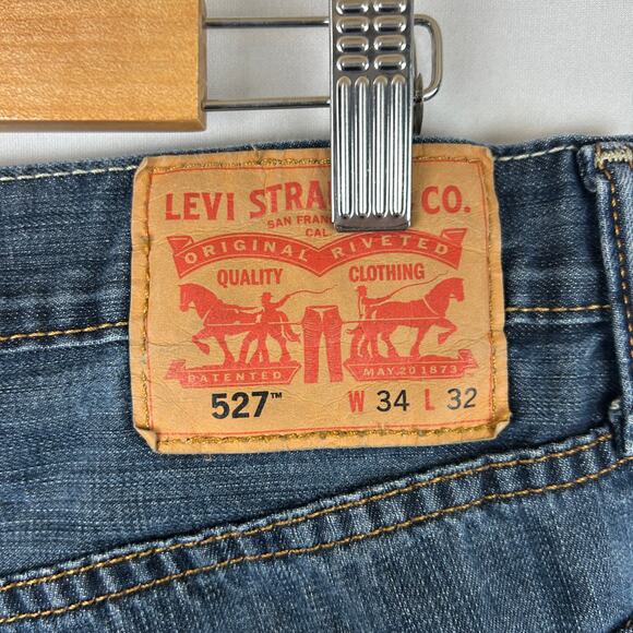 Levi's 527 Low Boot Cut Blue Denim Jeans 100% Cotton Men's Size 34x32 - Picture 4 of 11